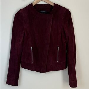 Ann Taylor Suede Genuine Leather‎ Jacket Burgundy Sz XS Biker Moto